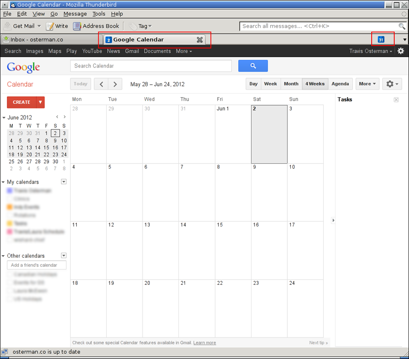thunderbird google calendar tab