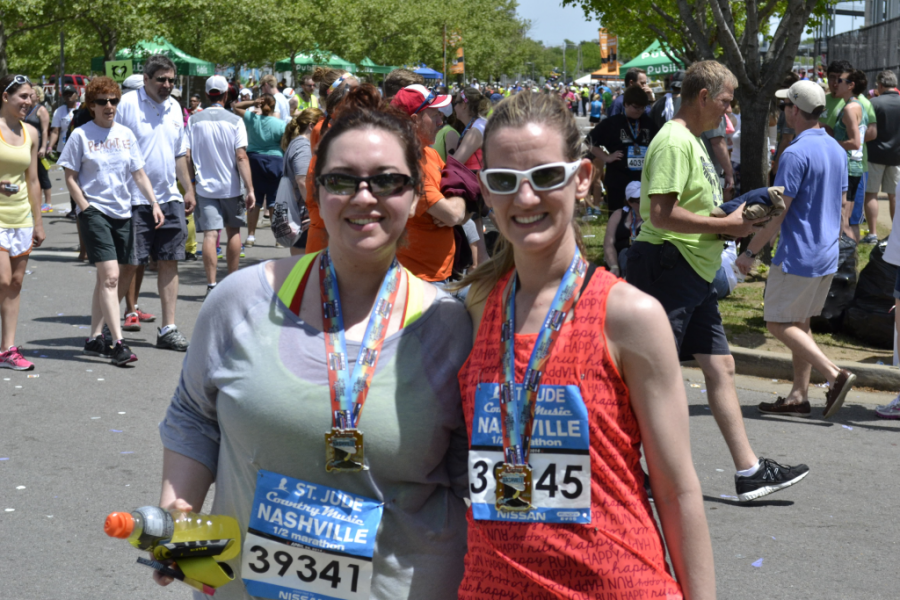 Julia and Laura after the half marathon
